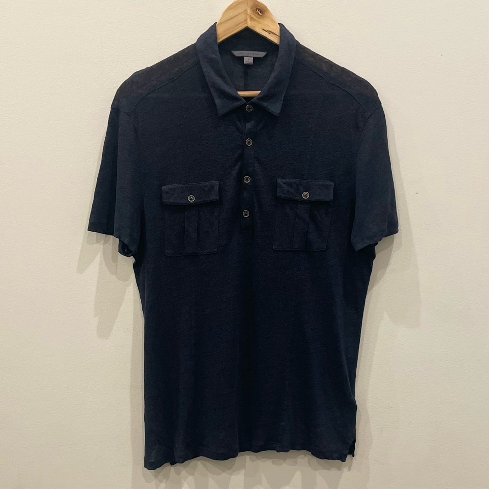 John Varvatos Short Sleeve 2 Pocket SS Polo with Seamed Front
